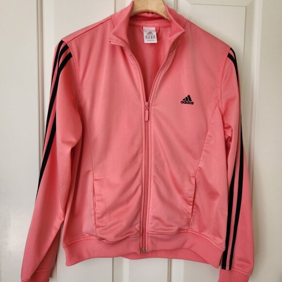adidas Jackets & Blazers - Adidas Peach Pink Full-Zip Track Jacket Stripes Sporty Athletic Glam Feminine